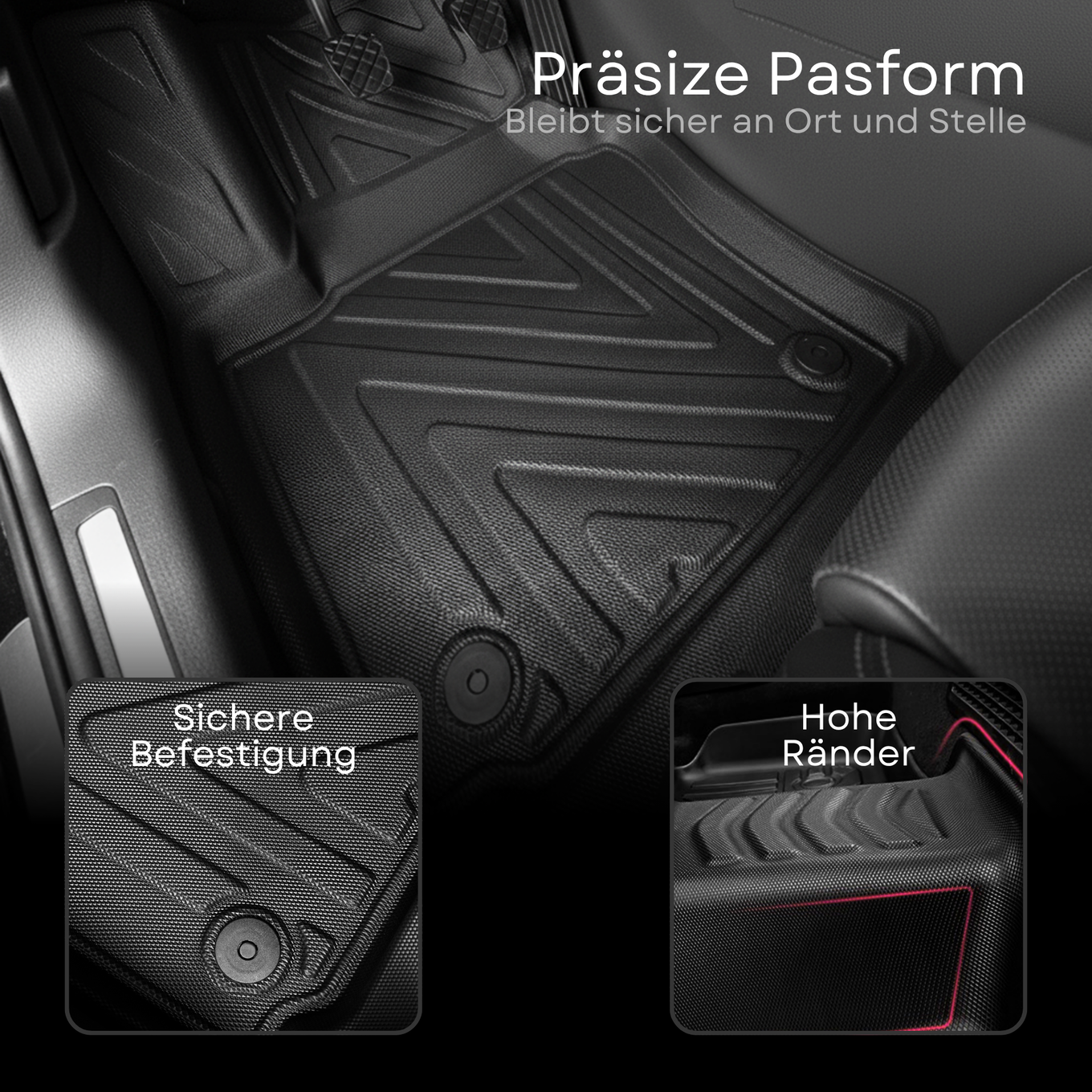 3D Fußmatten für Volkswagen T-ROC | 2017-2025 | Carbonfaser-Optik 3